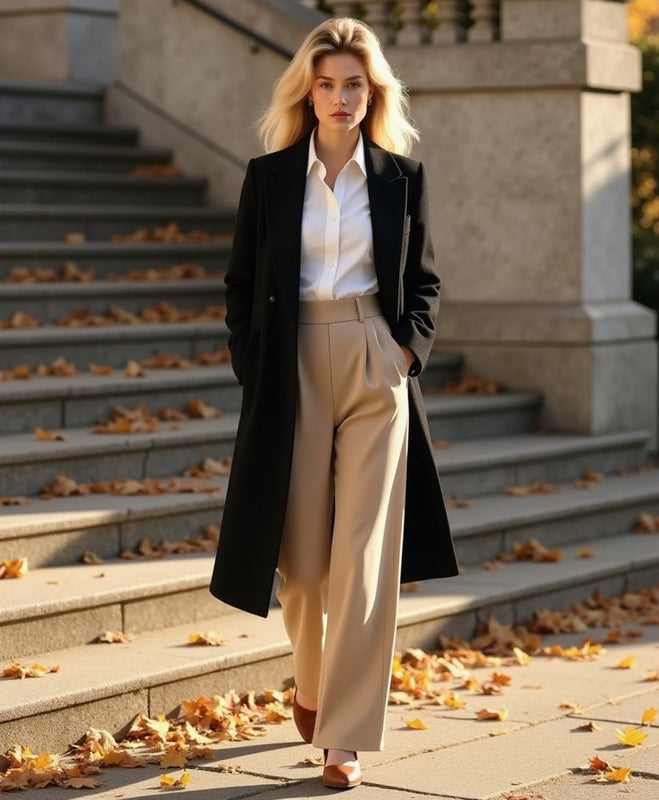 Weites Bein Hohe Taille Plissierte Front Hose für Damen | Seitentaschen