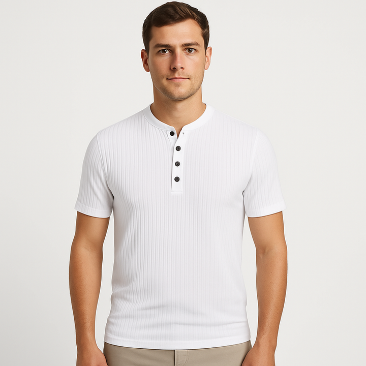 Muskelfit Henley-Hemd für Herren | Gerippt