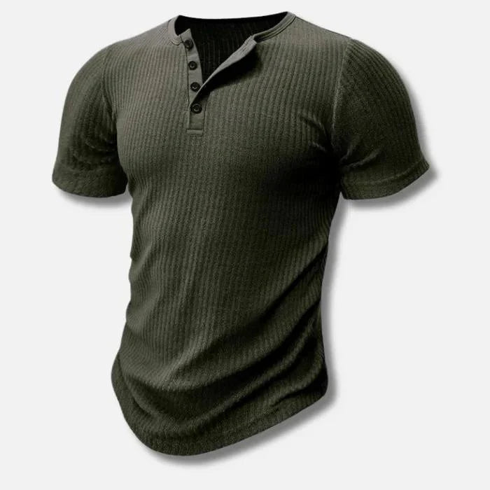 Muskelfit Henley-Hemd für Herren | Gerippt