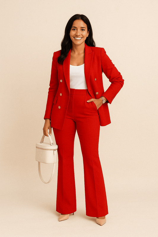 Revers Hose Zwei Teile Set für Damen | Ausgestellte Hohe Taille Business Stil