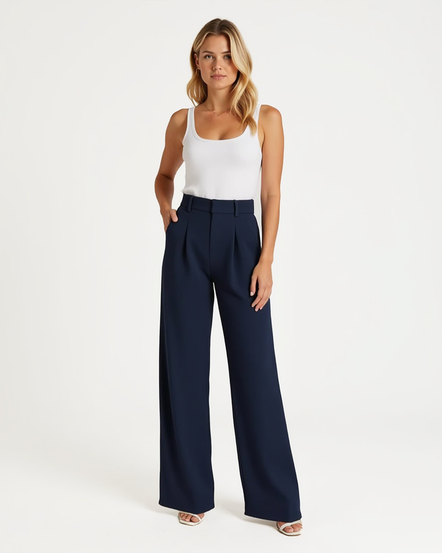 Hohe Taille Weites Bein Glatte Front Hosen für Damen | Bügelfalte