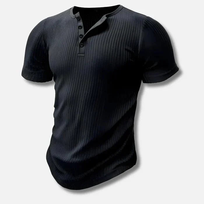 Muskelfit Henley-Hemd für Herren | Gerippt
