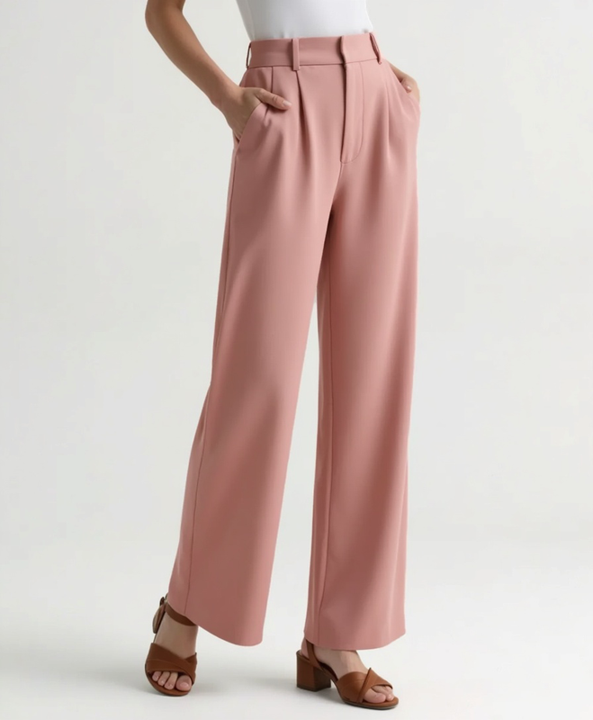 Weites Bein Hohe Taille Plissierte Front Hose für Damen | Seitentaschen