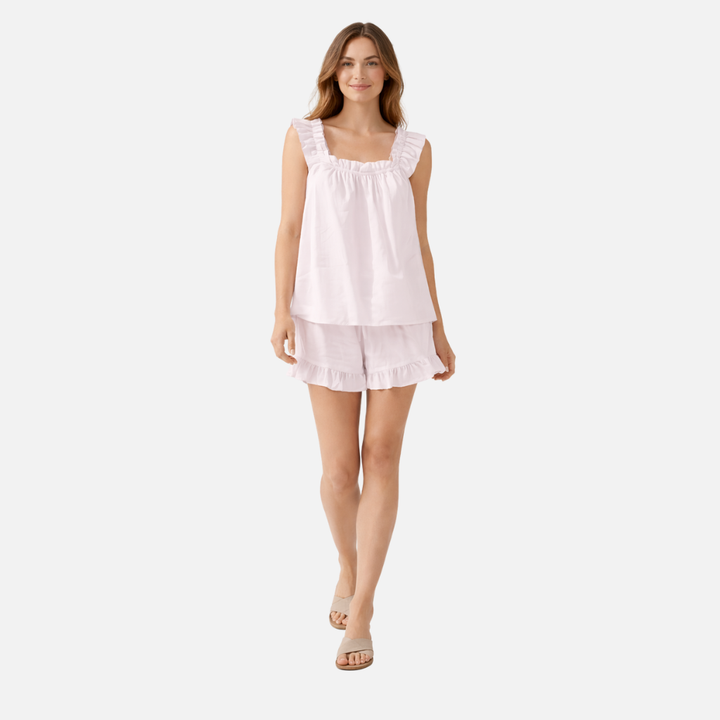 Ärmelloses Damen-Loungewear-Set mit Rüschenbesatz