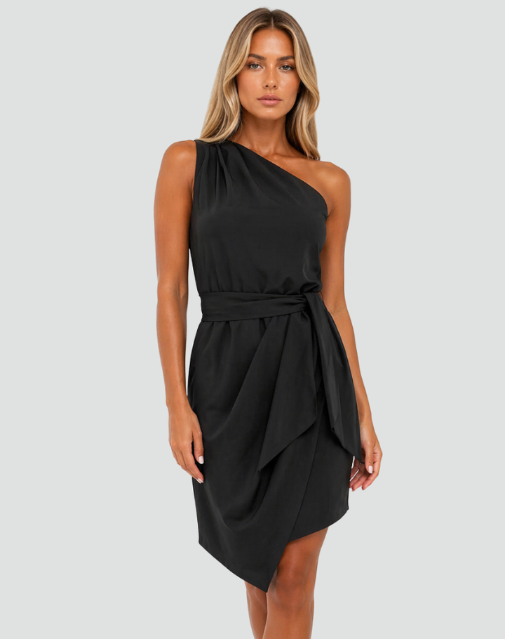 Asymmetrisches Kleid fuer Damen Einschulter mit Bindung 3