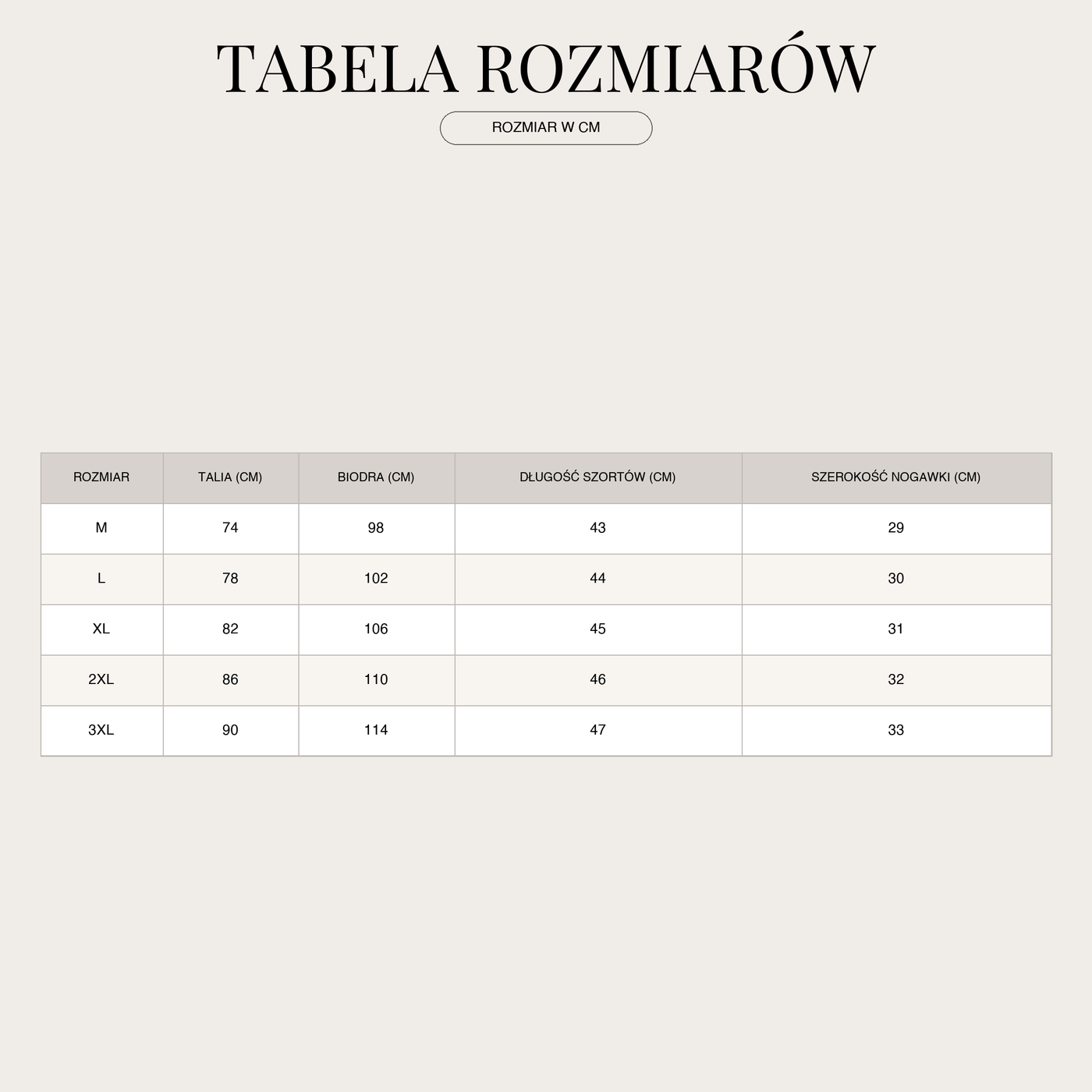 Badeshorts für Herren – Schnelltrocknend und mit elastischem Bund size chart