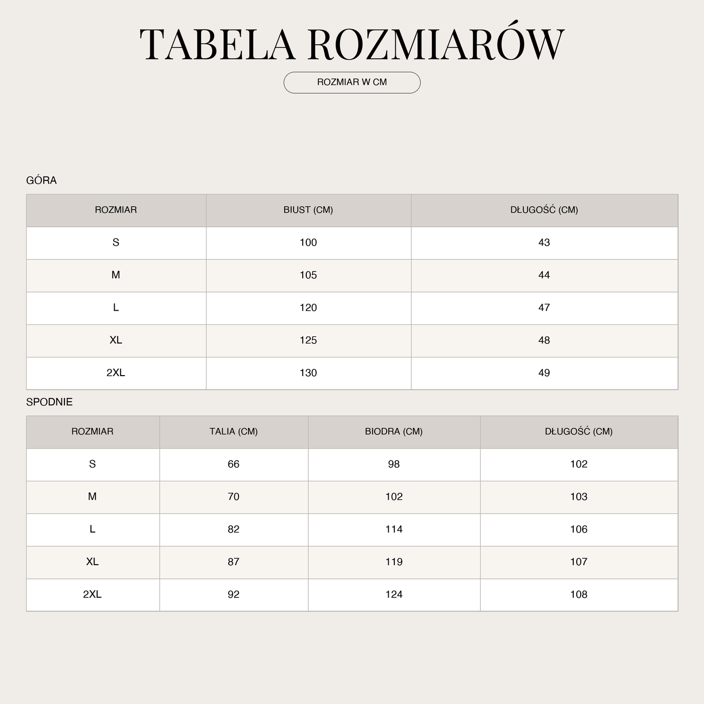 Women's Crop Top and Pants Set | Two-Piece size chart