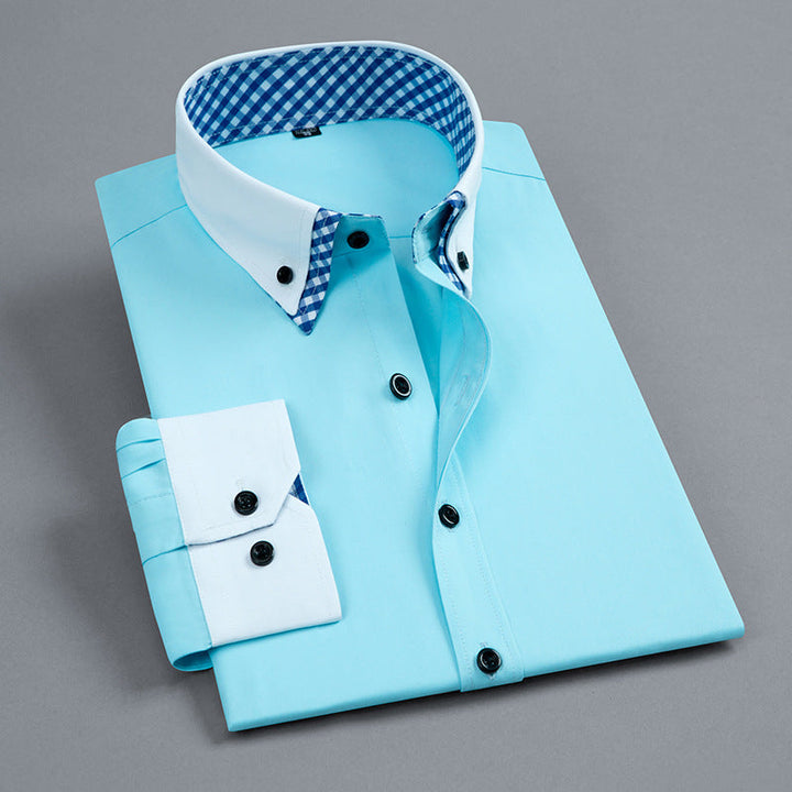 Baumwoll Button down Hemd mit Kontrastkragen fuer Herren 7