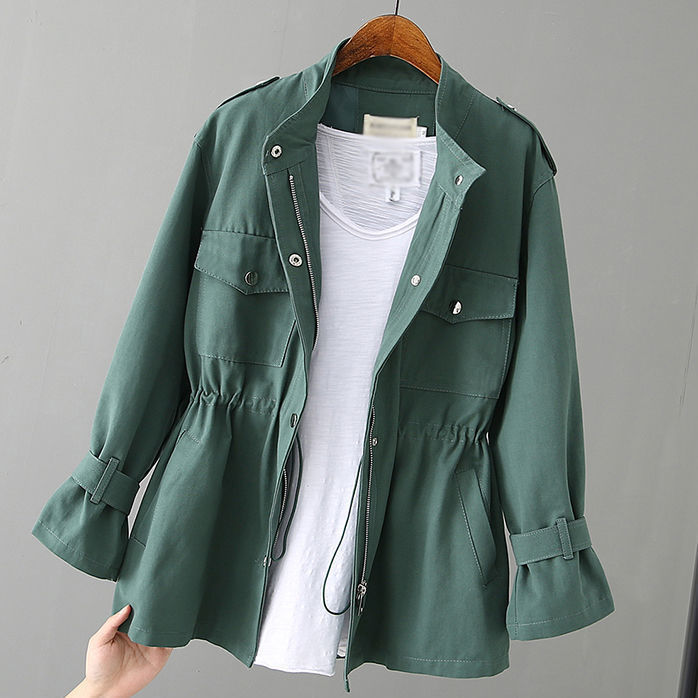 Baumwoll Feldjacke Stehkragen Pattentaschen fuer Damen 3