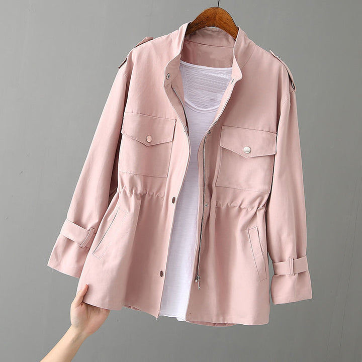 Baumwoll Feldjacke Stehkragen Pattentaschen fuer Damen 4