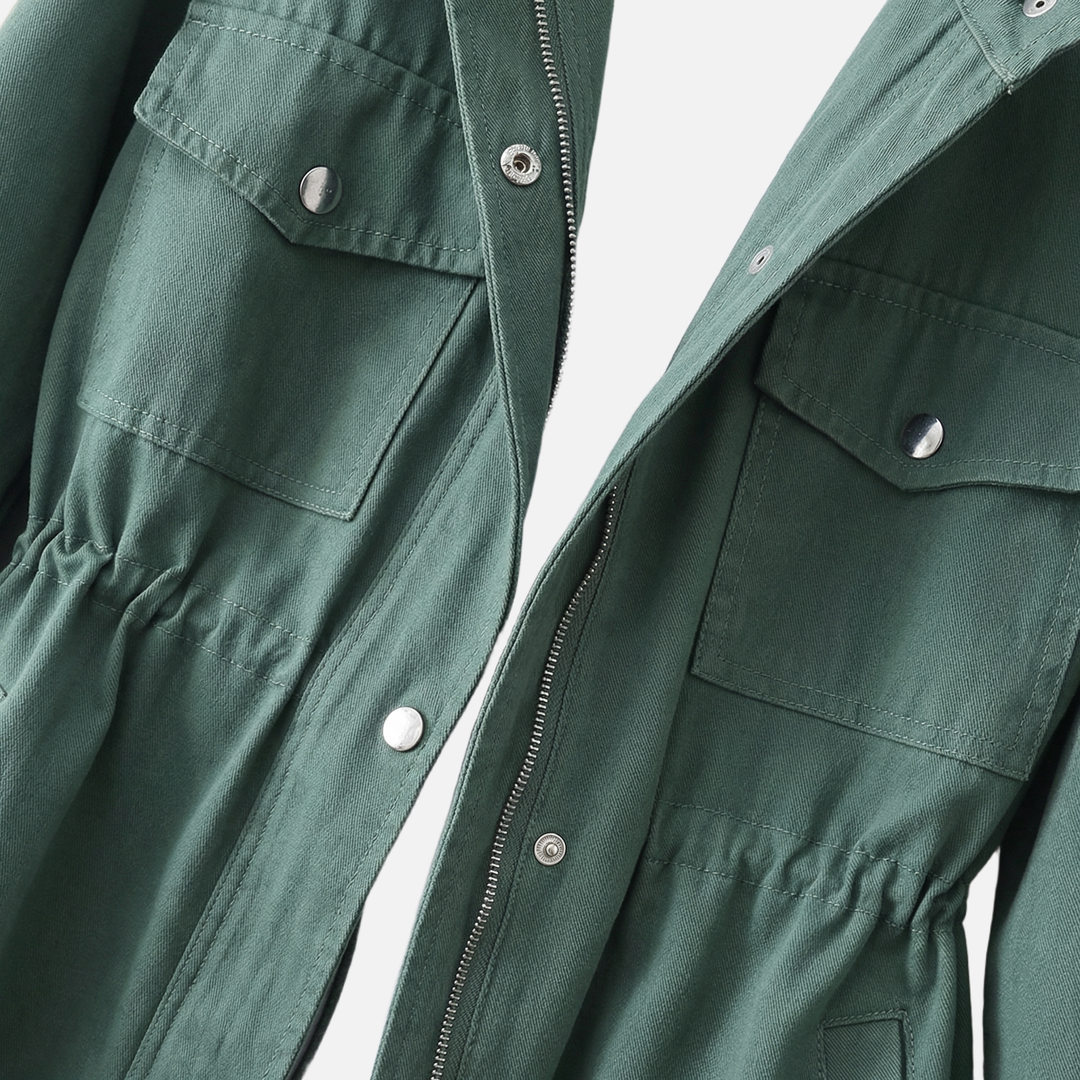 Baumwoll Feldjacke Stehkragen Pattentaschen fuer Damen 6