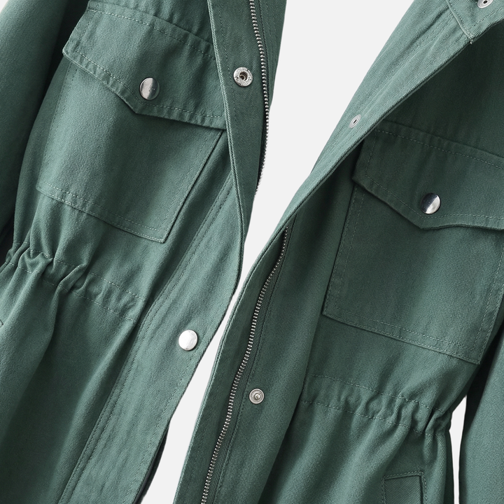 Baumwoll Feldjacke Stehkragen Pattentaschen fuer Damen 6