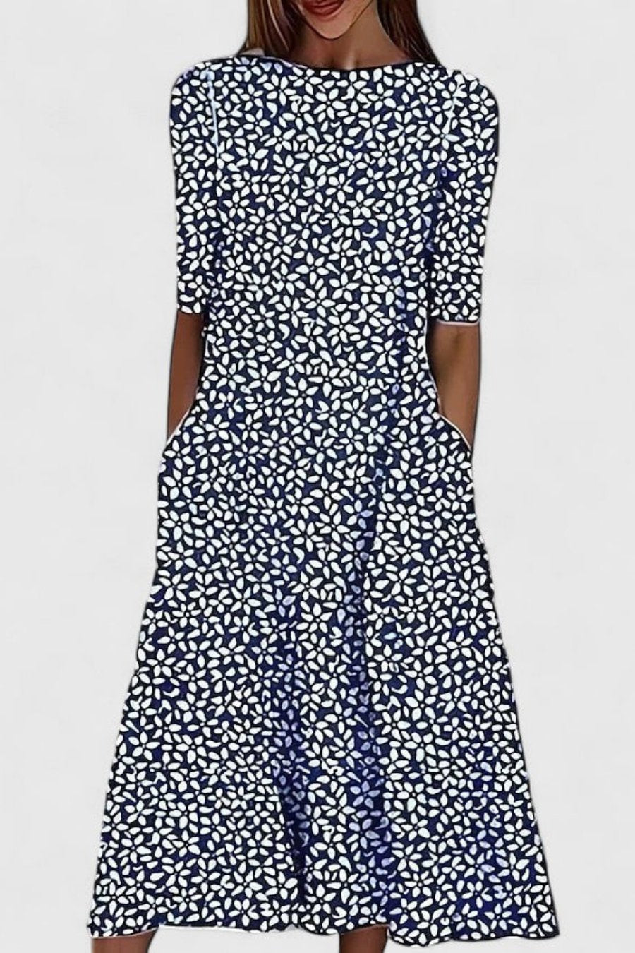 Baumwoll-Midikleid für Damen – A-Linien-Schnitt mit Kurzarm 3