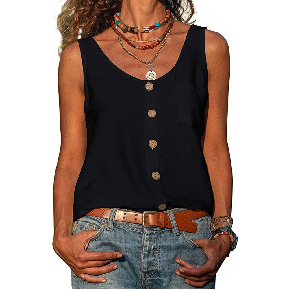 Baumwoll Top Aermellos Relaxed Fit fuer Damen 2