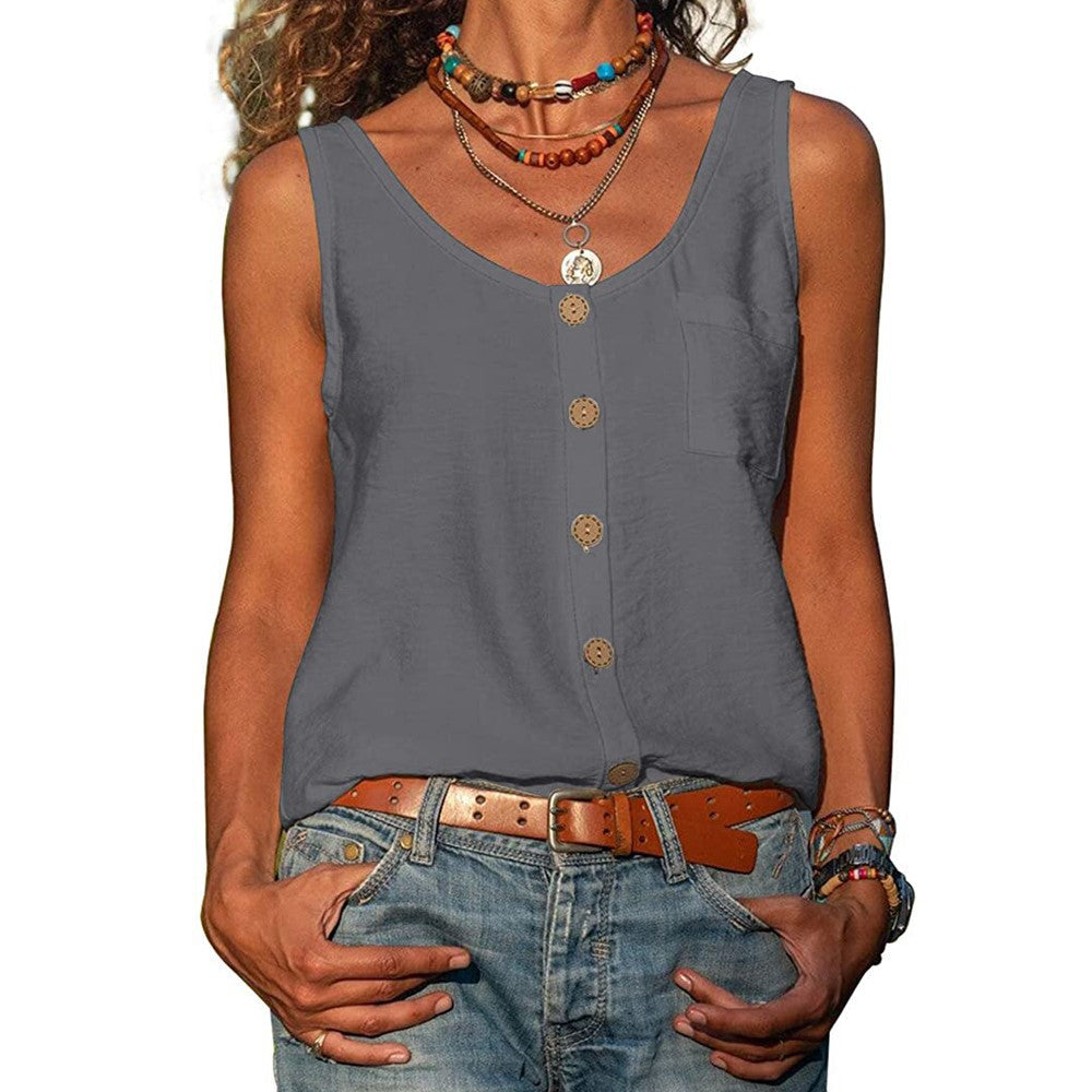 Baumwoll Top Aermellos Relaxed Fit fuer Damen 3