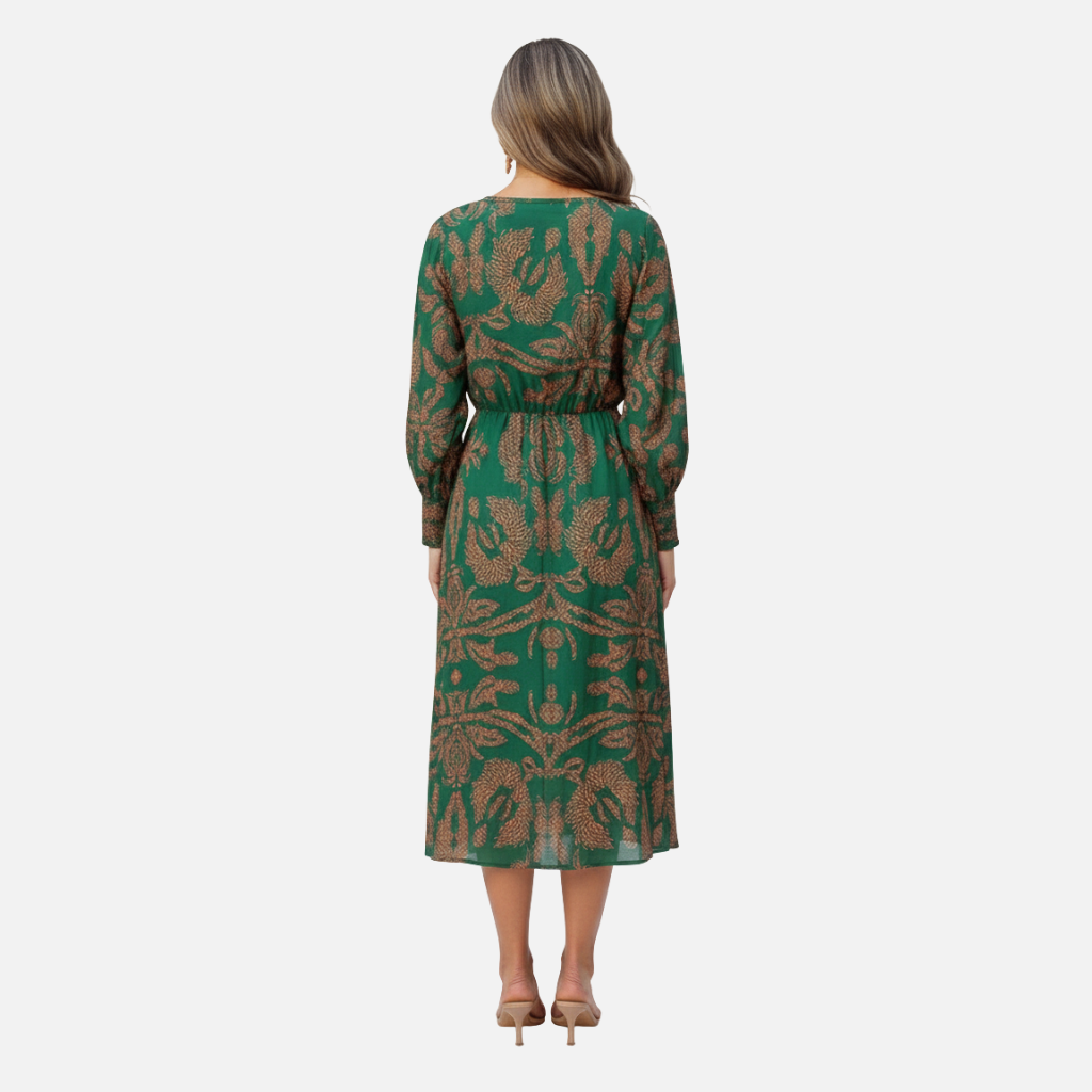 Boho-Maxikleid mit V-Ausschnitt – Sommerliches Langarmkleid für Damen