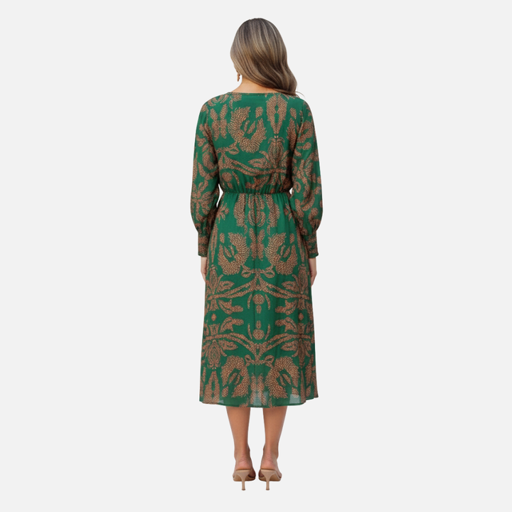 Boho-Maxikleid mit V-Ausschnitt – Sommerliches Langarmkleid für Damen