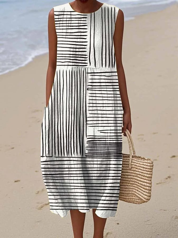Bedrucktes Katoen Linnen Print Kleid für Damen – Kurz 1