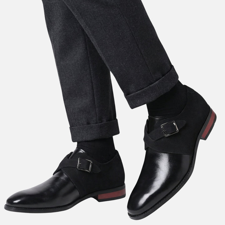Zweifarbige Monkstrap-Schuhe aus Leder und Wildleder-Optik für Herren