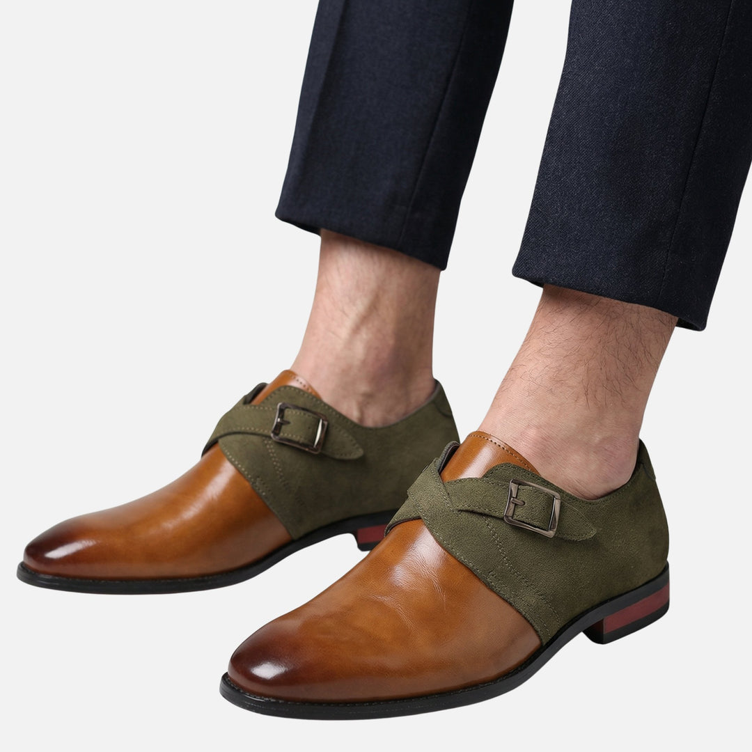 Zweifarbige Monkstrap-Schuhe aus Leder und Wildleder-Optik für Herren
