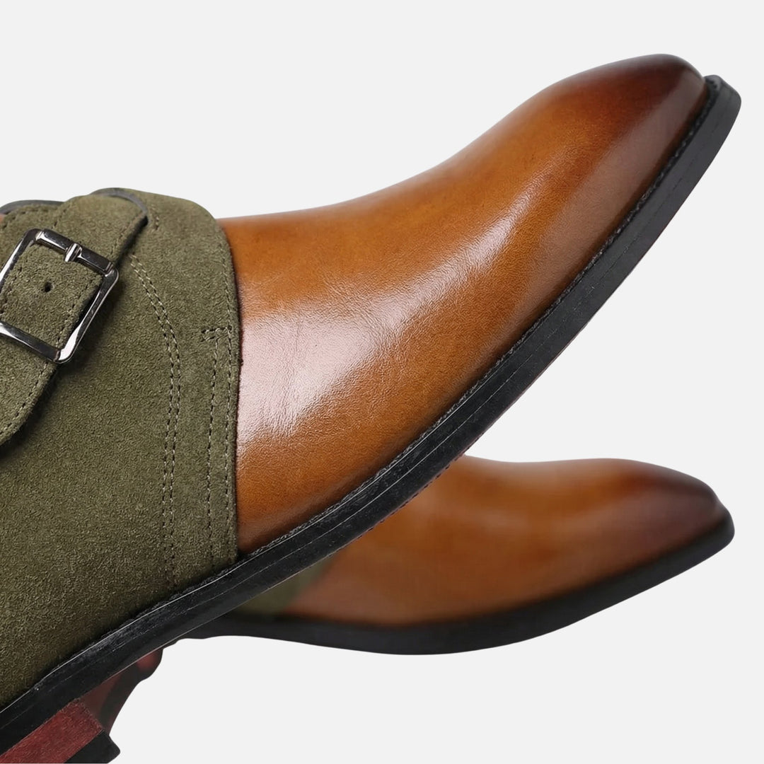 Zweifarbige Monkstrap-Schuhe aus Leder und Wildleder-Optik für Herren