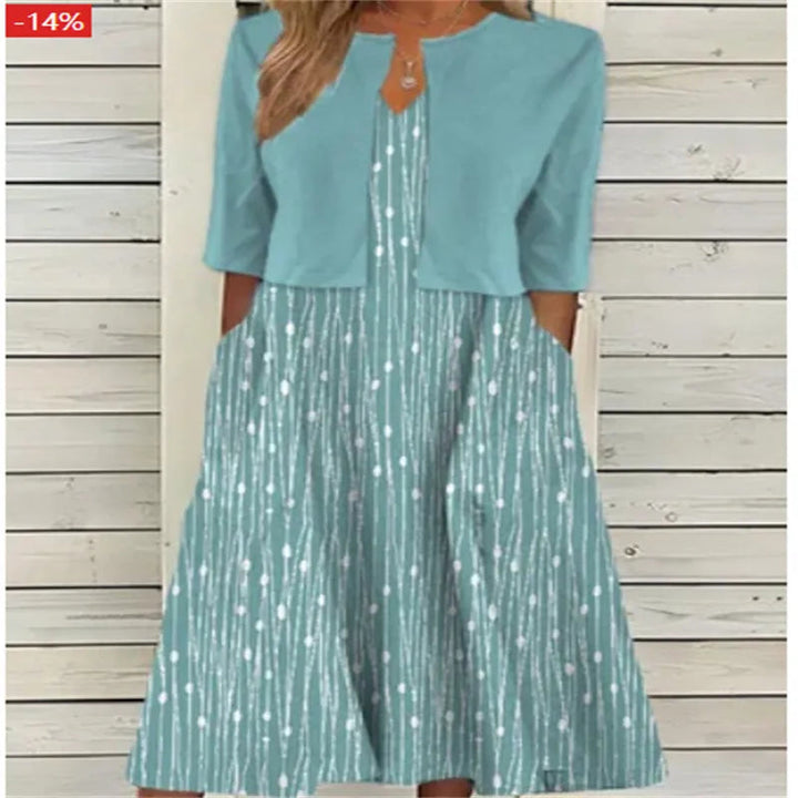 Blumen Midikleid fuer Damen Elegant Sommer mit Taschen zweiteilig 4