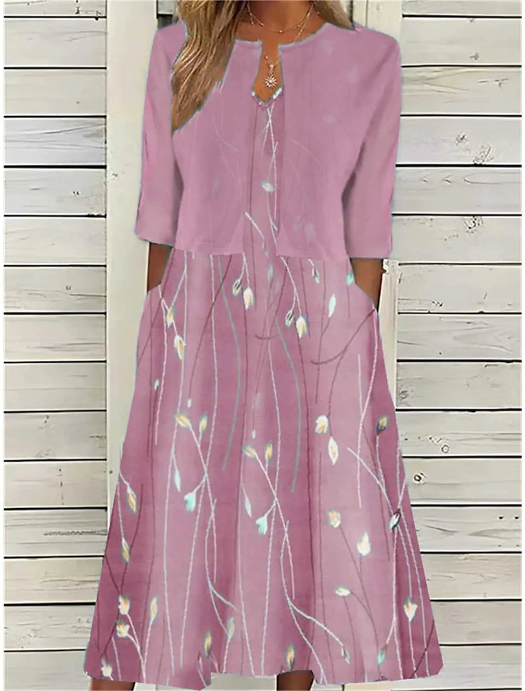 Blumen Midikleid fuer Damen Elegant Sommer mit Taschen zweiteilig 5