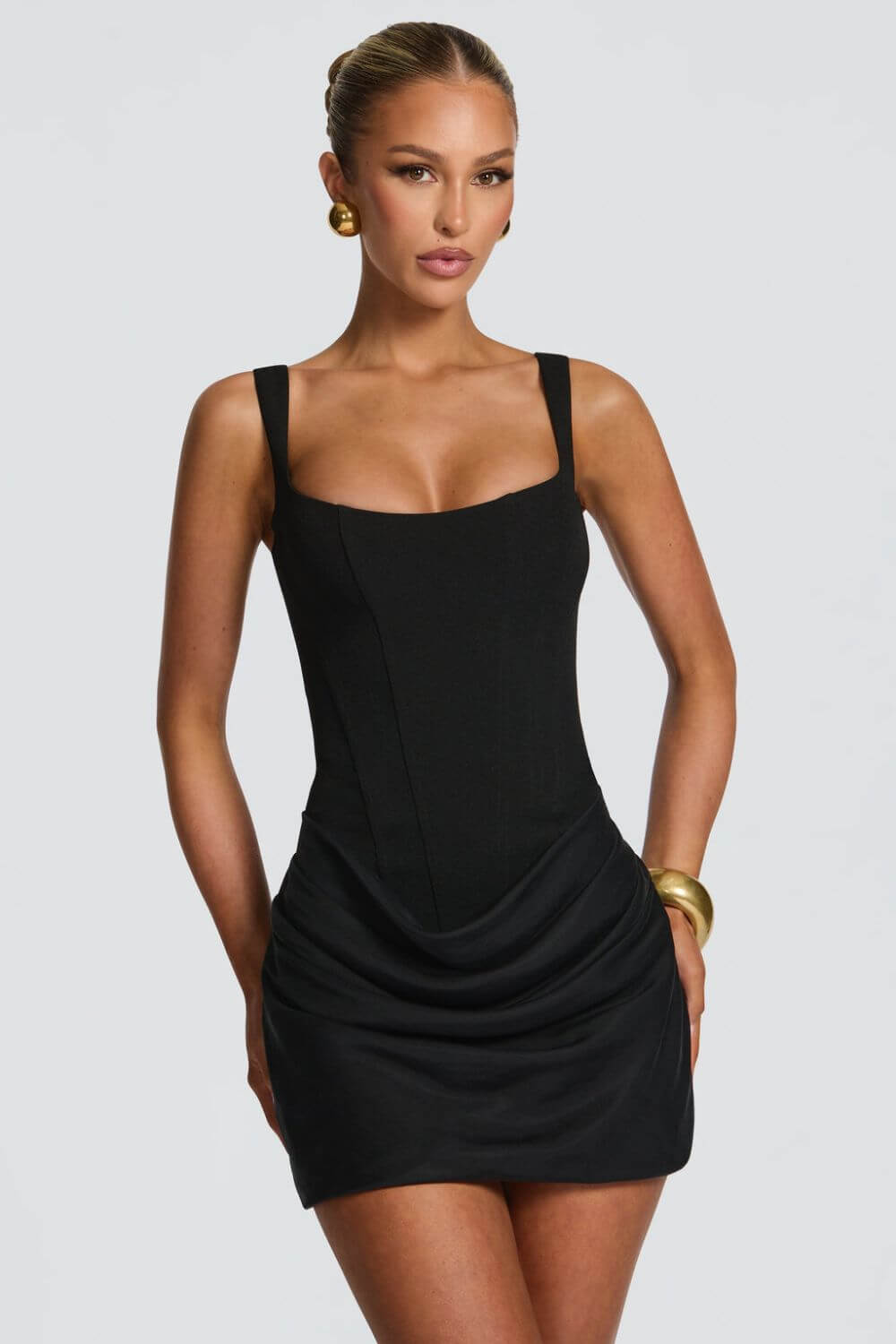 Bodycon Minikleid Korsett Oberteil Raffsaum fuer Damen 12