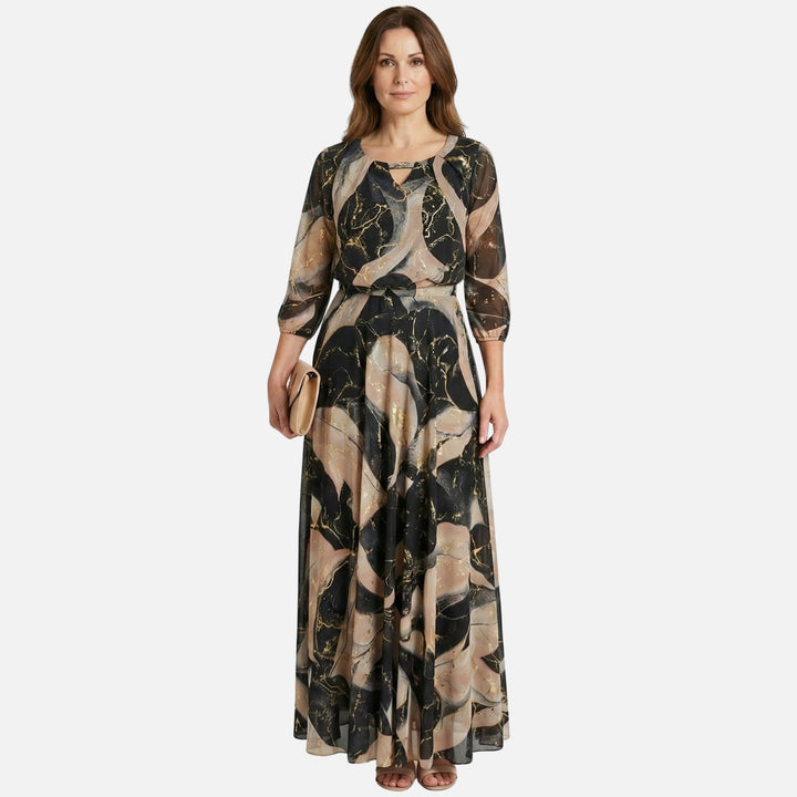 Chiffon Maxikleid mit Gummibund und V-Ausschnitt für Damen