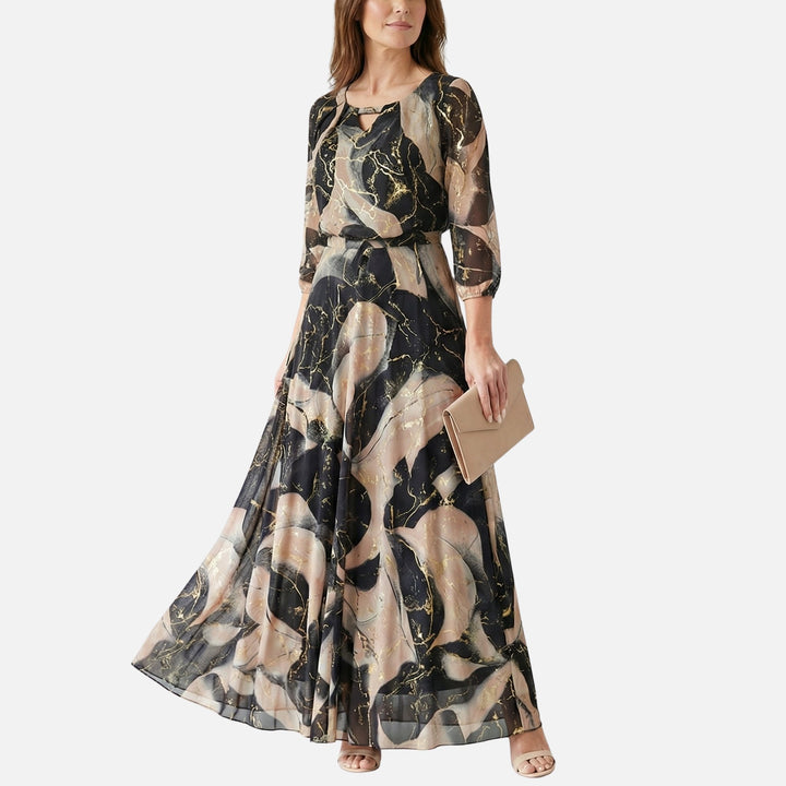 Chiffon Maxikleid mit Gummibund und V-Ausschnitt für Damen