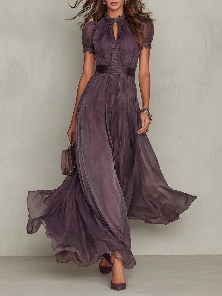 Chiffon Maxikleid mit Rueschenausschnitt Schluesselloch fuer Damen 1