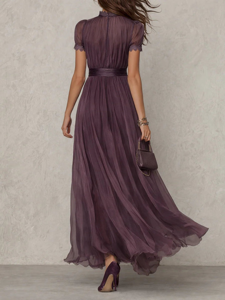 Chiffon Maxikleid mit Rueschenausschnitt Schluesselloch fuer Damen 3