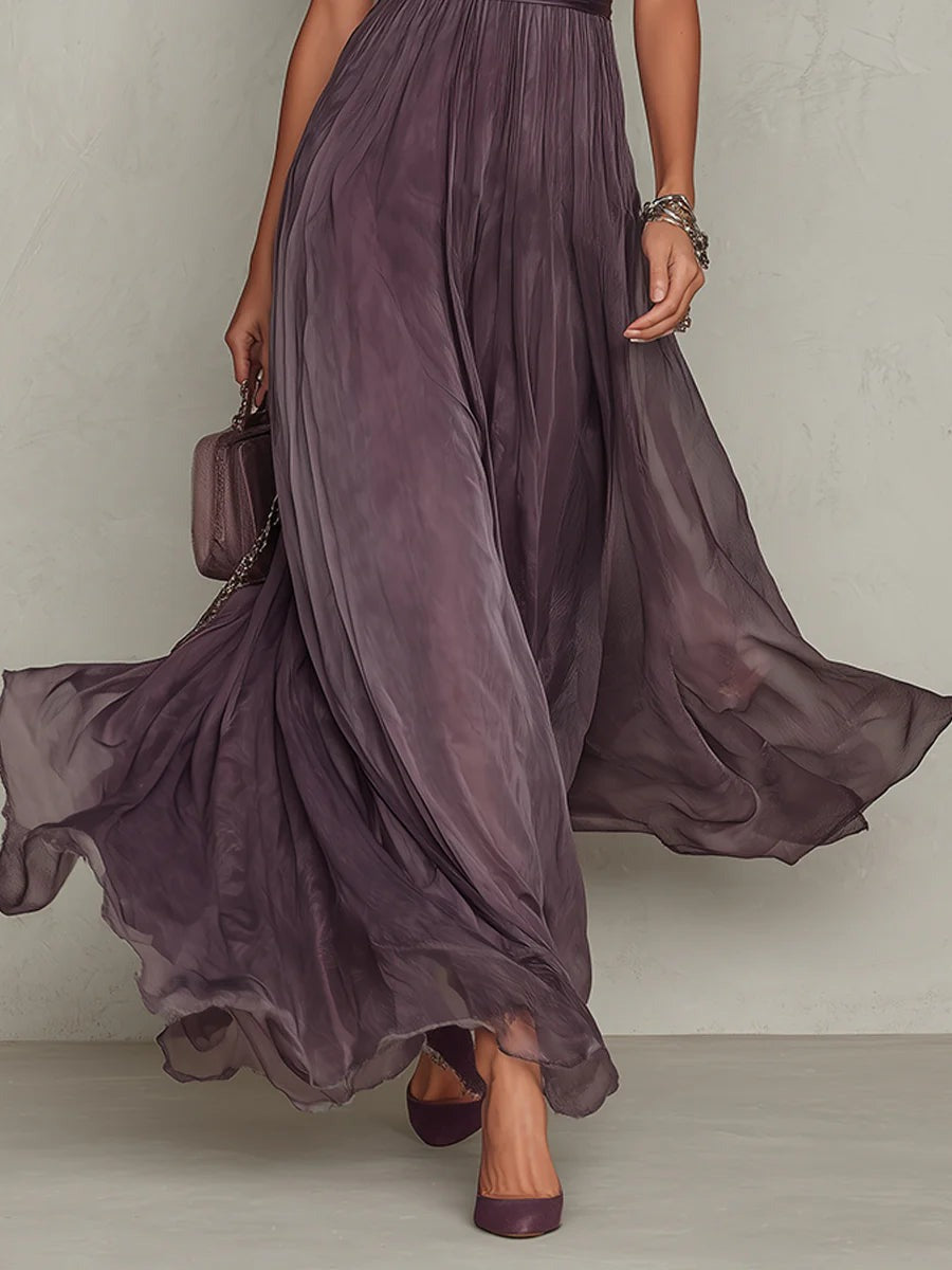 Chiffon Maxikleid mit Rueschenausschnitt Schluesselloch fuer Damen 5