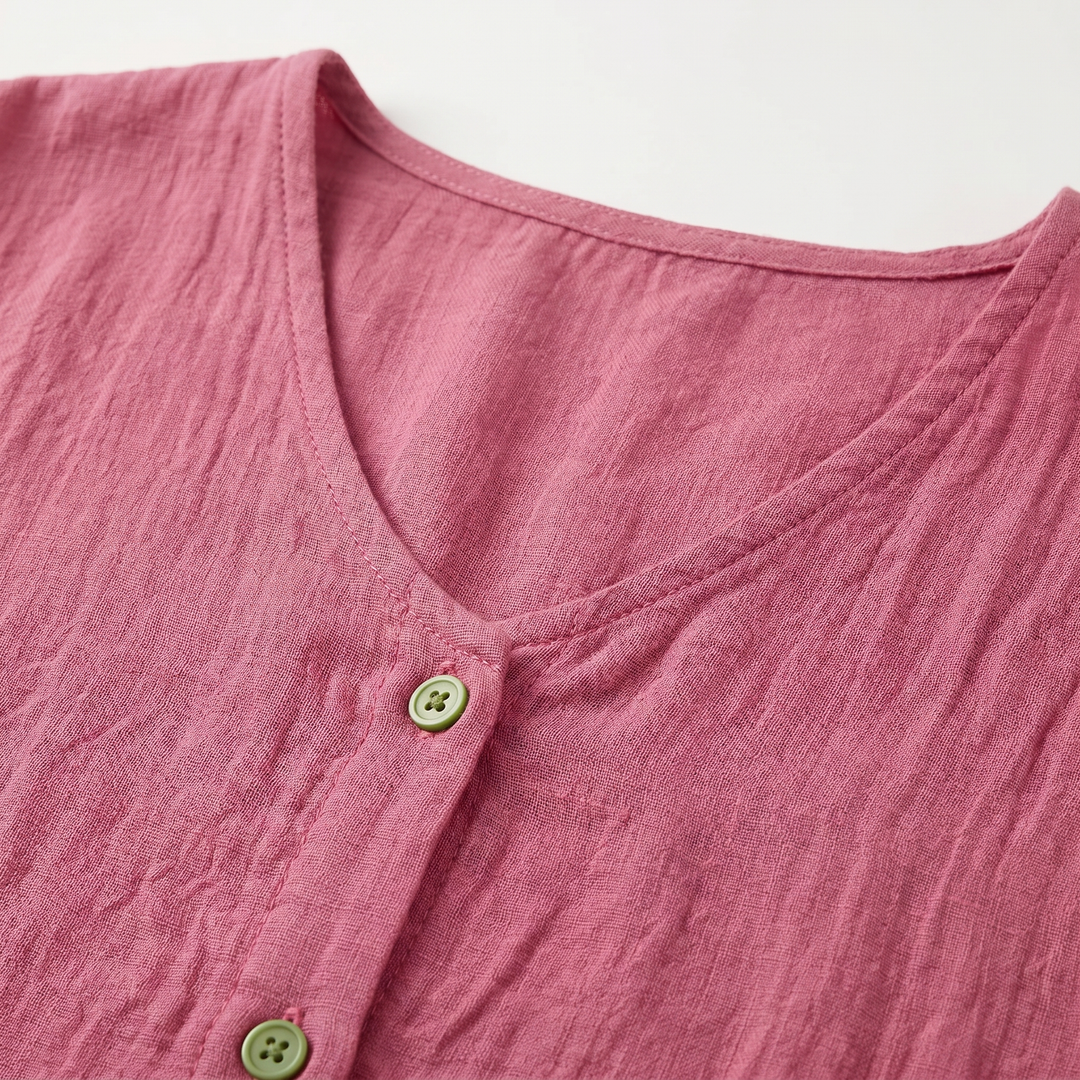 Crinkle Baumwollbluse V Ausschnitt 3 4 Arm fuer Damen 9