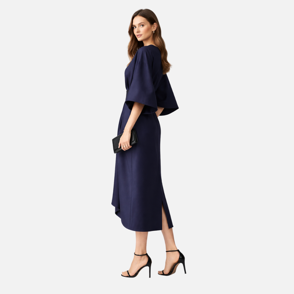 Damen Kleid mit Laternenärmeln und Taillengürtel