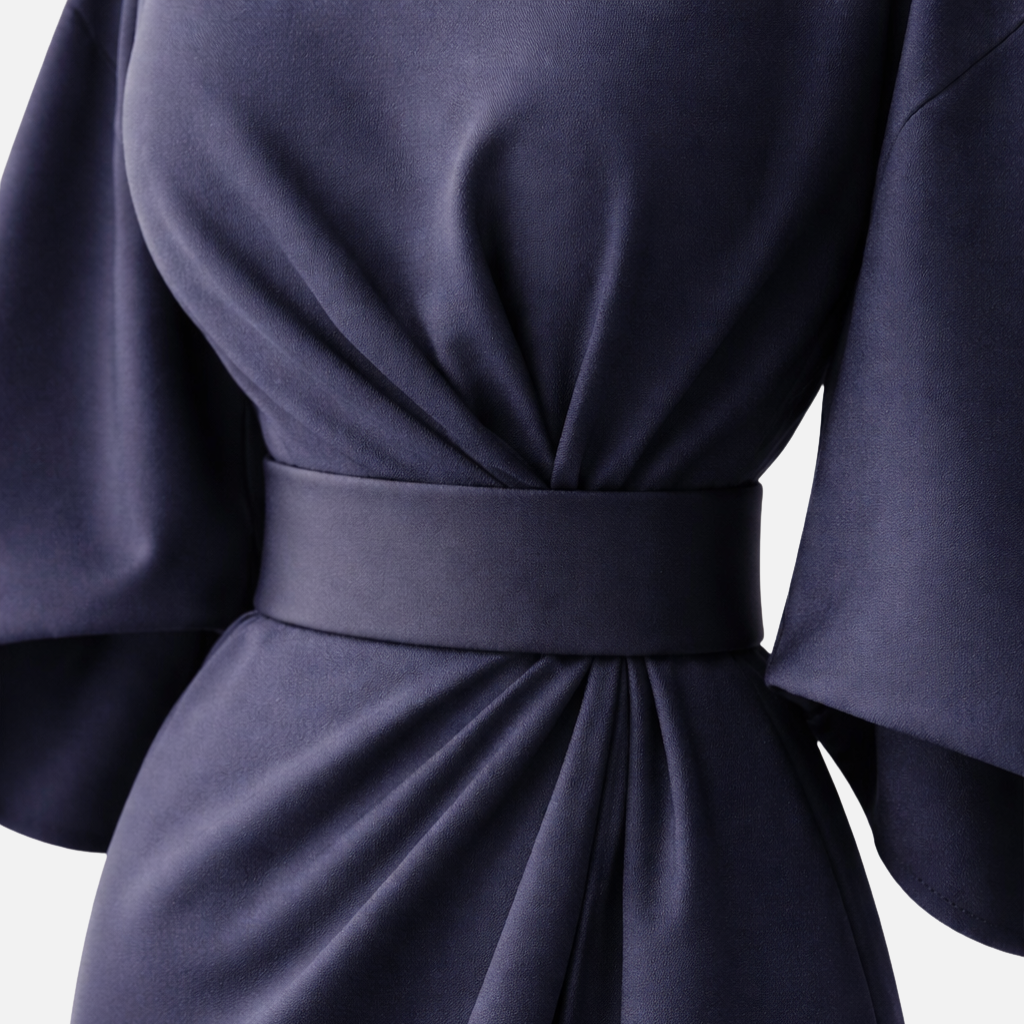 Damen Kleid mit Laternenärmeln und Taillengürtel