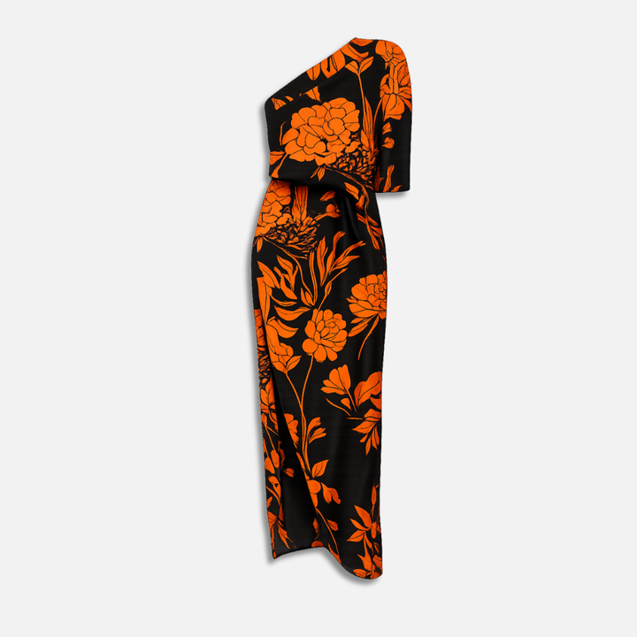 Damen Maxikleid mit Blumenmuster einer Schulter und Seitenschlitz