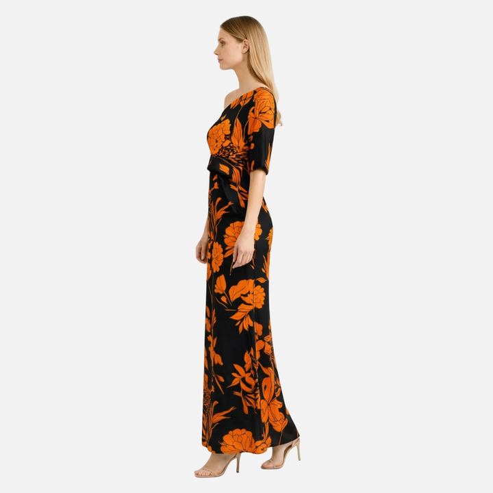 Damen Maxikleid mit Blumenmuster einer Schulter und Seitenschlitz