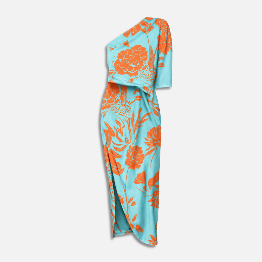Damen Maxikleid mit Blumenmuster einer Schulter und Seitenschlitz