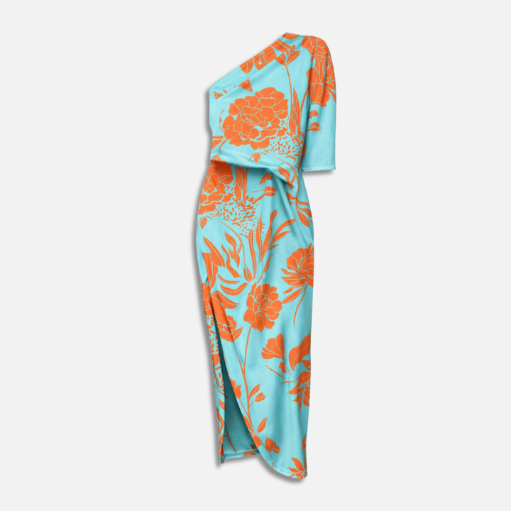 Damen Maxikleid mit Blumenmuster einer Schulter und Seitenschlitz