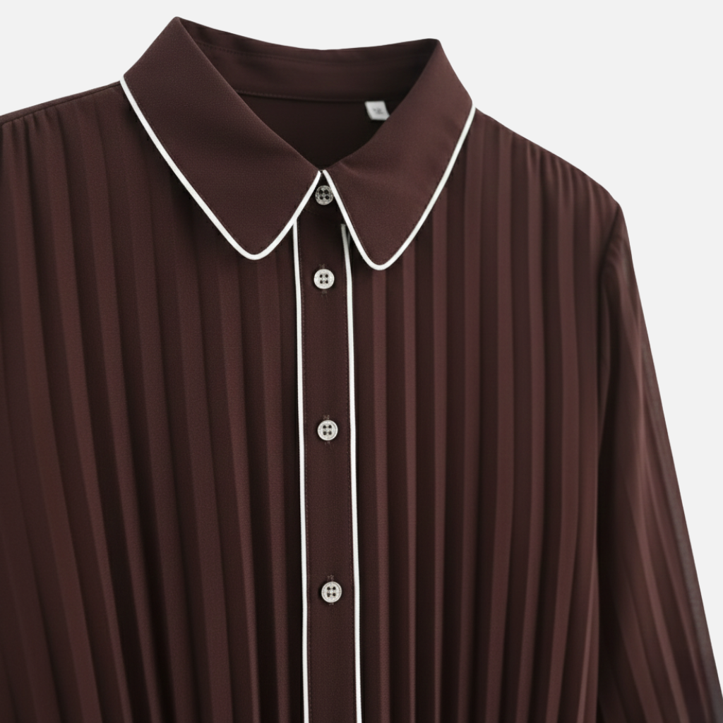 Damen Plissiertes Chiffon Midikleid mit Umlegekragen