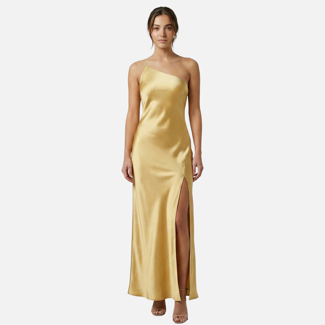 Damen Satin Maxi Kleid mit Seitenschlitz