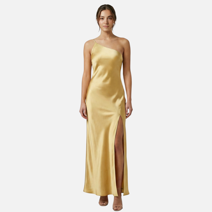 Damen Satin Maxi Kleid mit Seitenschlitz