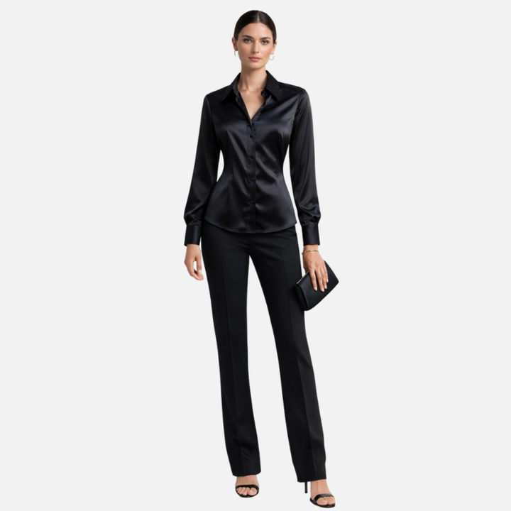 Damen Satinbluse mit langen Ärmeln