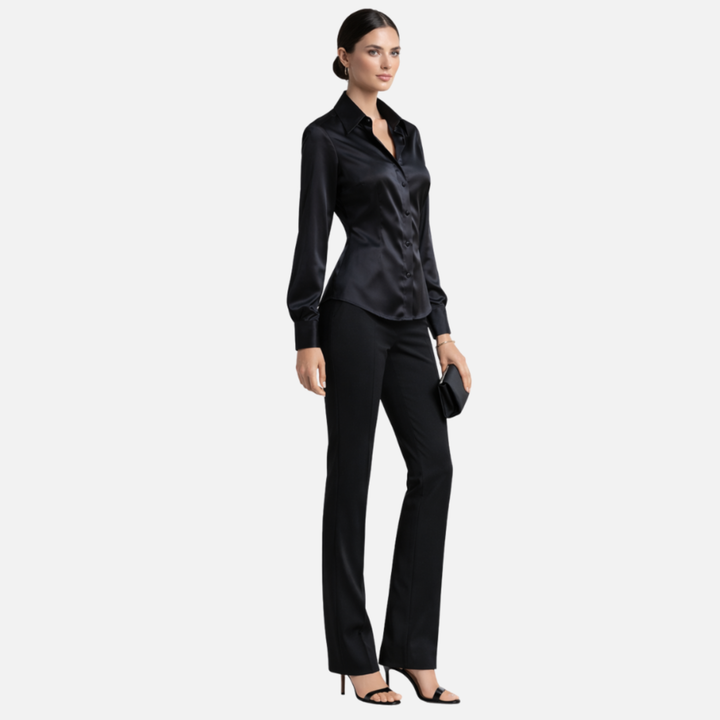 Damen Satinbluse mit langen Ärmeln