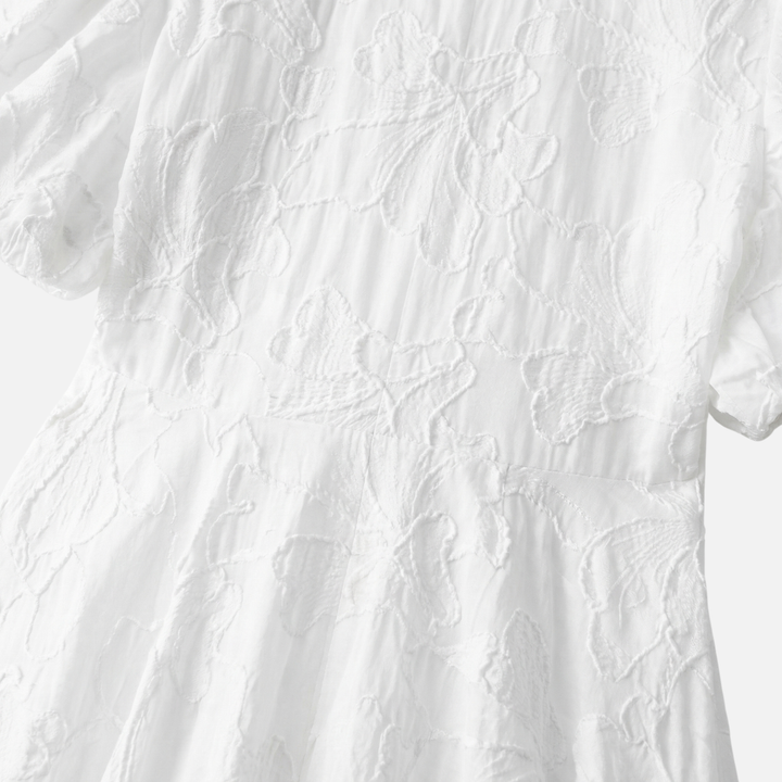 Damen-V-Ausschnitt-Kleid mit Floral-Jacquard – Leicht und reguläre Passform