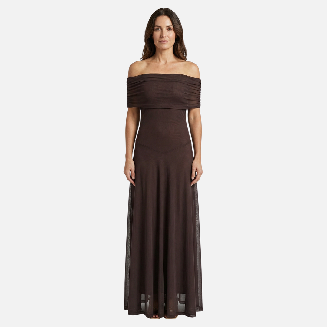 Damen-Maxikleid mit Chiffon-Overlay und geradem Ausschnitt