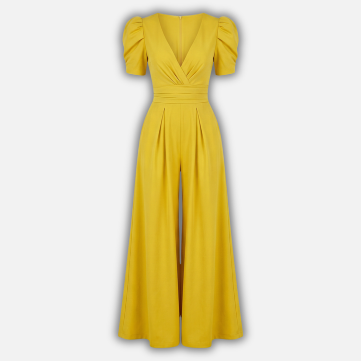 Damen V Ausschnitt Ganzkörper Jumpsuit mit Puffärmeln