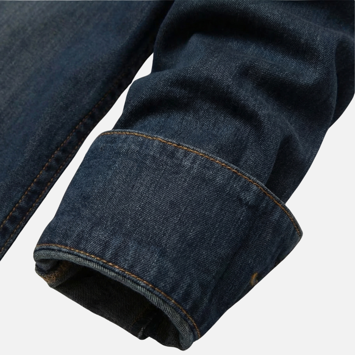 Denim Langarmhemd Knopfleiste mit Brusttaschen fuer Herren 13