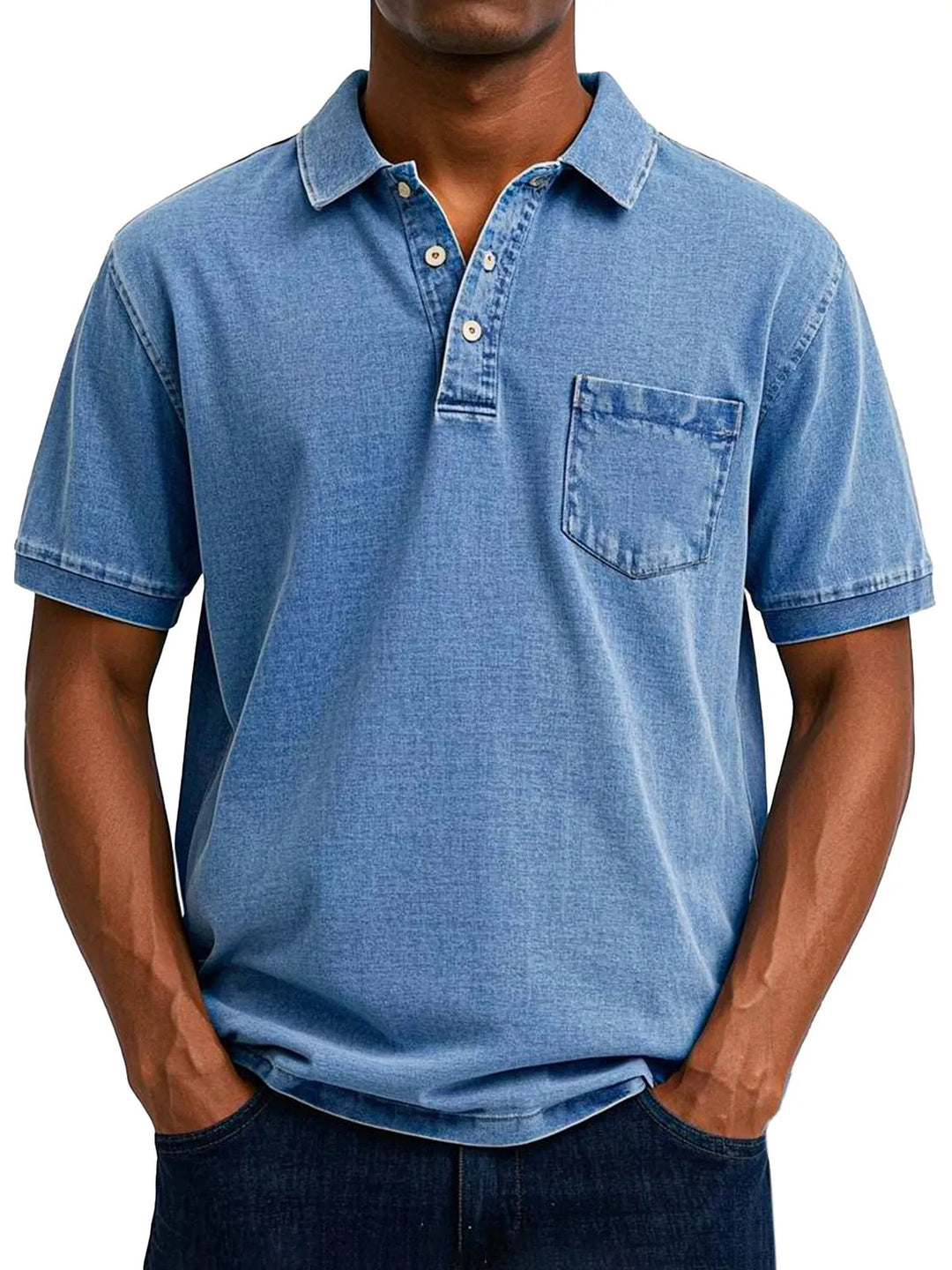 Denim-Polohemd für Herren – Vintage mit Kurzarm und Brusttasche 3